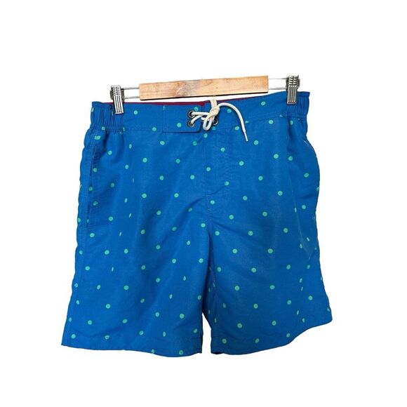 Boden Mens Blue Green Polka Dot Pockets Zip Fly Lined Swim Shorts Trunks Size 32 - Picture 1 of 6